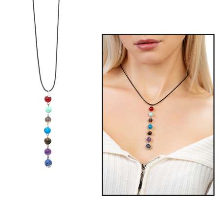 Zarif İp Zincirli Çakra Doğaltaş Kombinli Kadın Başarı Kolyesi - Tesbihane