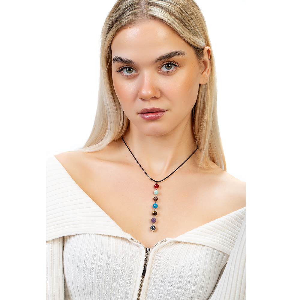 Zarif İp Zincirli Çakra Doğaltaş Kombinli Kadın Başarı Kolyesi - 3