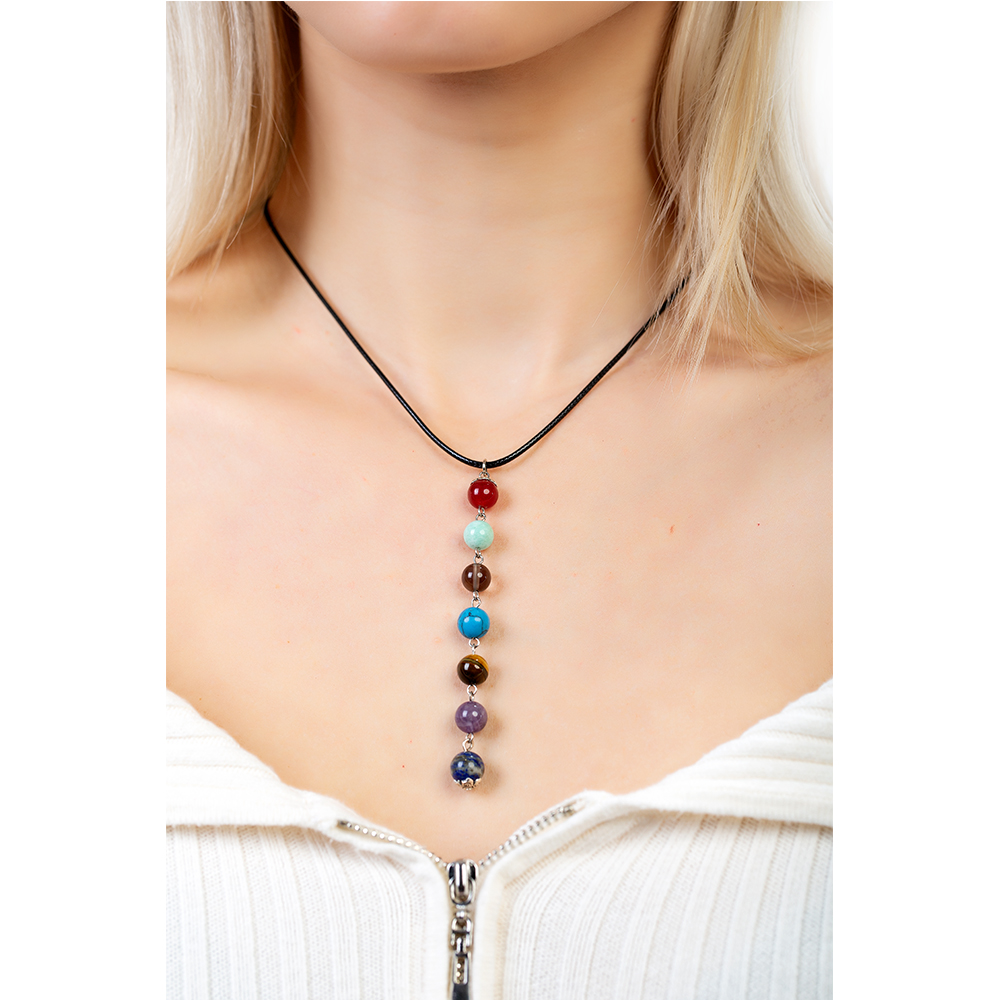 Zarif İp Zincirli Çakra Doğaltaş Kombinli Kadın Başarı Kolyesi - 2