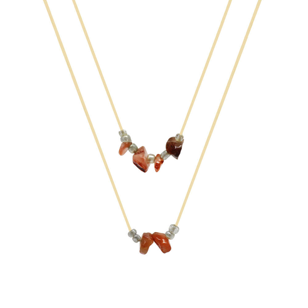 Zarif İp Zincirli Doğal Form Minimalist Tasarım Akik Doğaltaş Kadın Kolye - 1