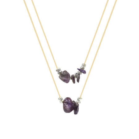 Zarif İp Zincirli Doğal Form Ametist Doğaltaş Yengeç Burcu Kadın Kolye - Tesbihane