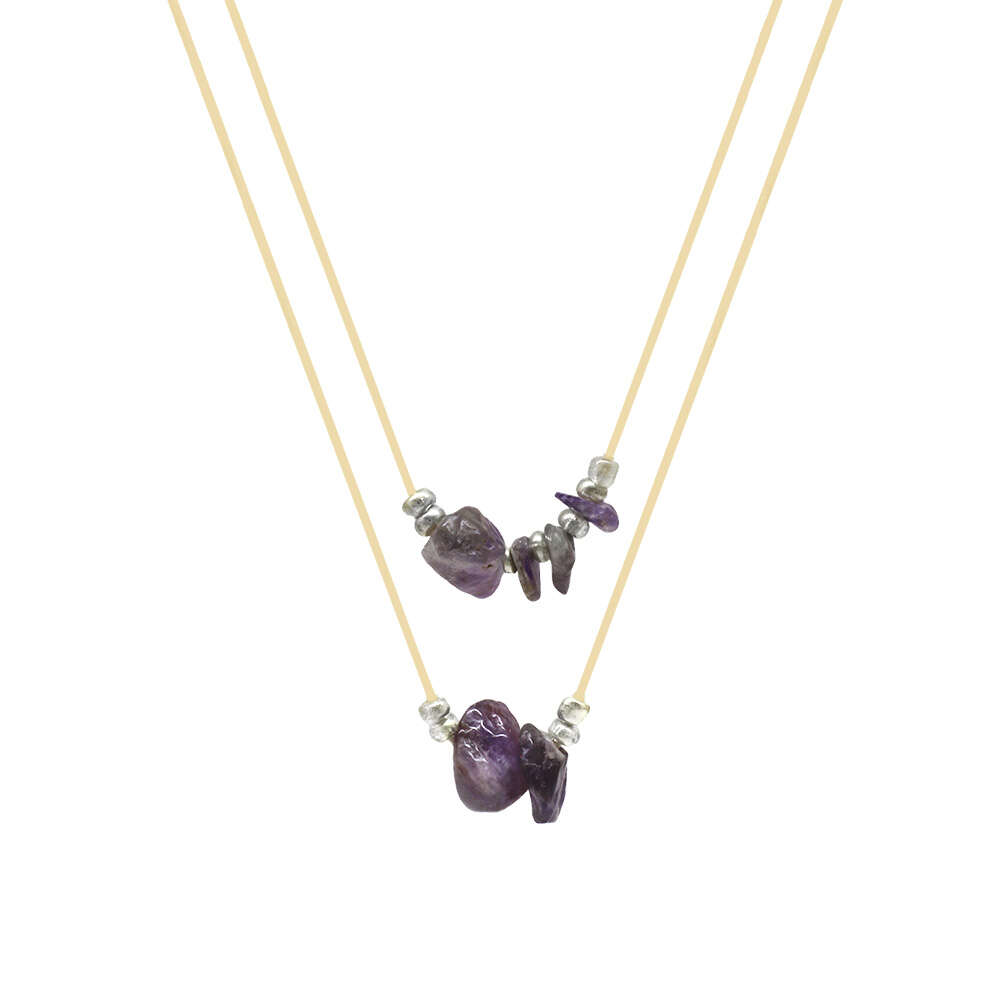 Zarif İp Zincirli Natural Form Ametist Doğaltaş Kadın Kolye - 1