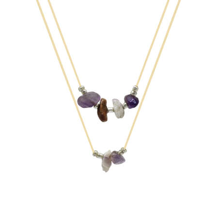 Zarif İp Zincirli Doğal Form Çoklu Doğaltaş Kombinasyonlu Kadın Kolye - Tesbihane