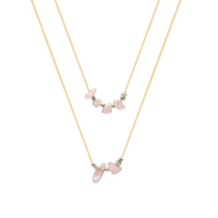 Zarif İp Zincirli Doğal Form Minimalist Tasarım Pembe Kuvars Doğaltaş Kadın Kolye - Tesbihane