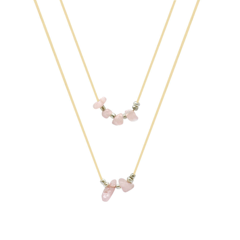 Zarif İp Zincirli Doğal Form Minimalist Tasarım Pembe Kuvars Doğaltaş Kadın Kolye - 1