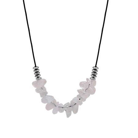 Zarif İp Zincirli Doğal Form Pembe Kuvars Doğaltaş Kadın Kolye - Tesbihane