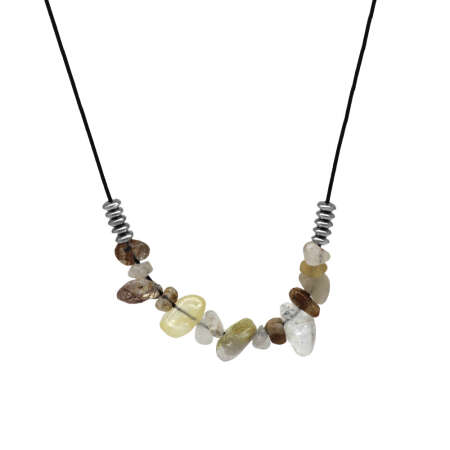 Zarif İp Zincirli Doğal Form Rutil Kuvars Doğaltaş Kadın Kolye - Tesbihane