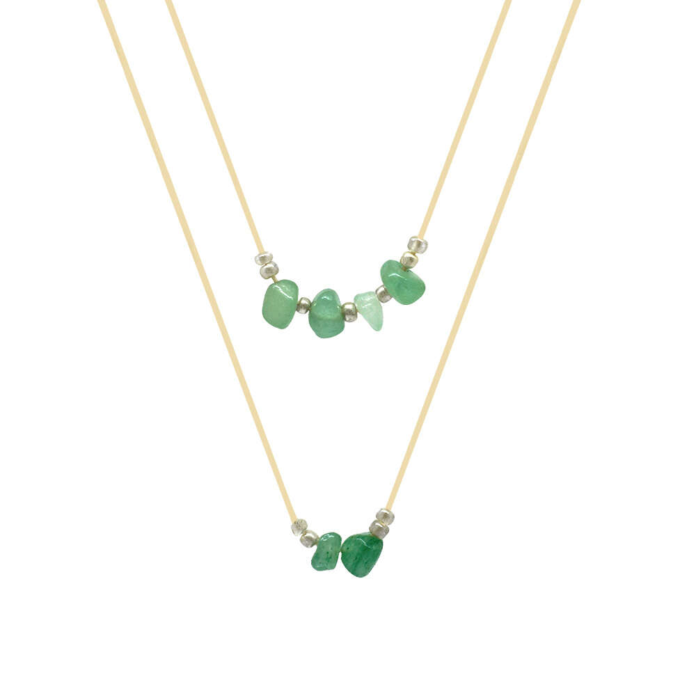 Zarif İp Zincirli Doğal Form Minimalist Tasarım Yeşim Taşı Doğaltaş Kadın Kolye - 1