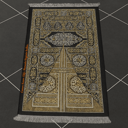 Zarif Kutulu Kişiye Özel Nakış İşlemeli Kabe Kapısı Motifli Tesbih Hediyeli Siyah Hediyelik Seccade - Tesbihane