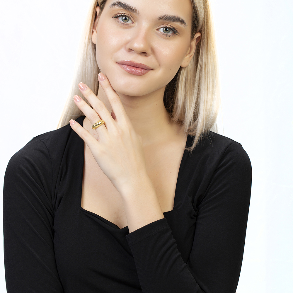 Zarif Tasarım Altın Renk Ayarlanabilir Ölçü 925 Ayar Gümüş Kadın Yüzük - 3