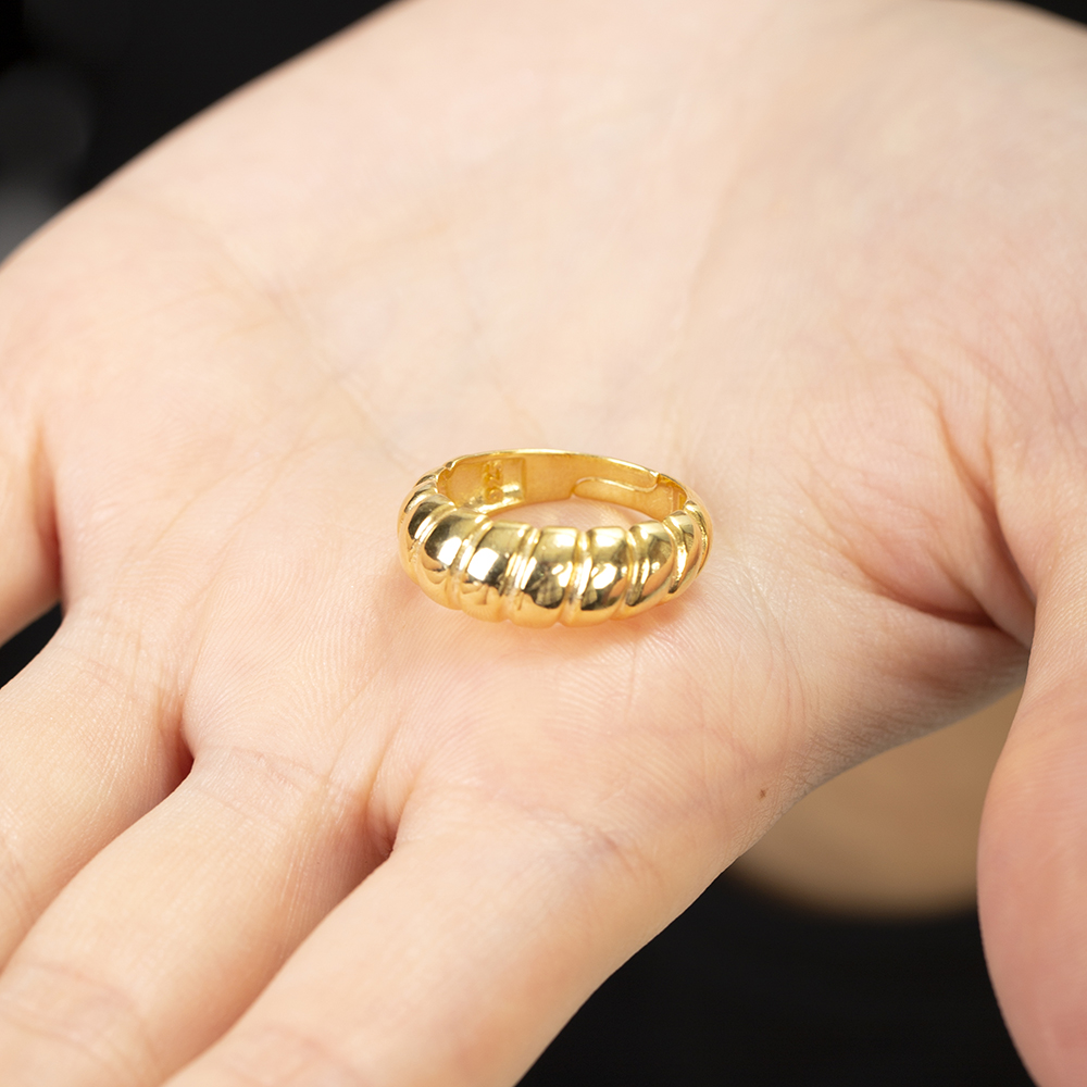 Zarif Tasarım Altın Renk Ayarlanabilir Ölçü 925 Ayar Gümüş Kadın Yüzük - 2