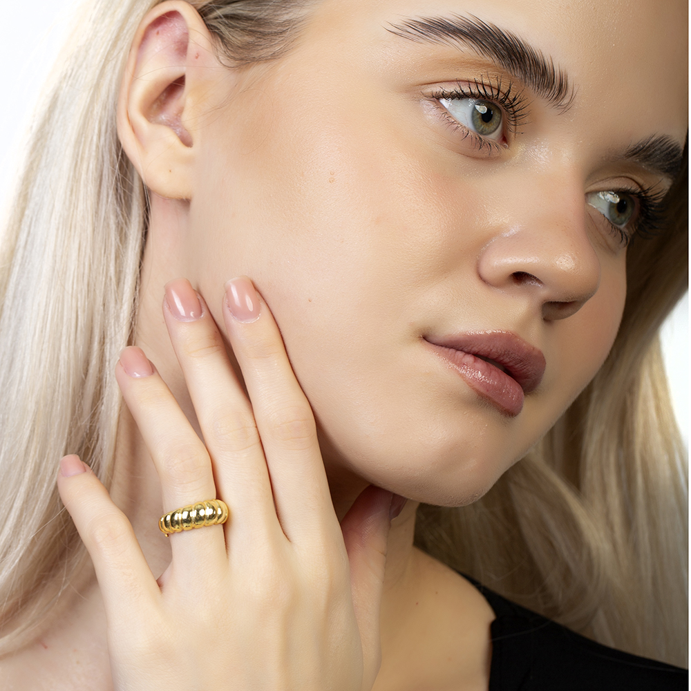 Zarif Tasarım Altın Renk Ayarlanabilir Ölçü 925 Ayar Gümüş Kadın Yüzük - 1