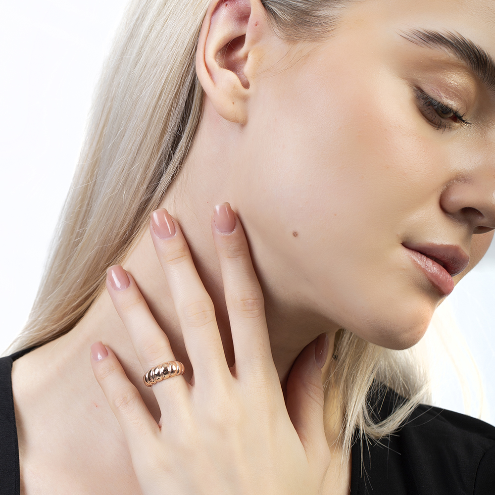 Zarif Tasarım Rose Renk Ayarlanabilir Ölçü 925 Ayar Gümüş Kadın Yüzük - 3