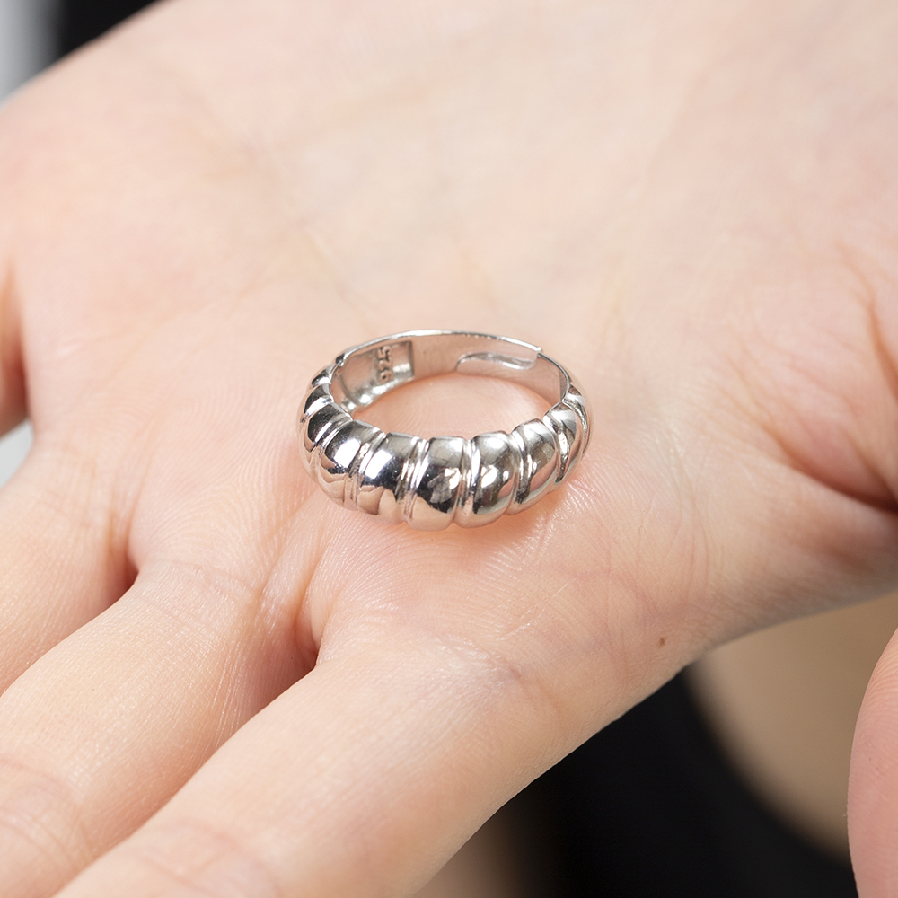 Zarif Tasarım Gümüş Renk Ayarlanabilir Ölçü 925 Ayar Gümüş Kadın Yüzük - 3