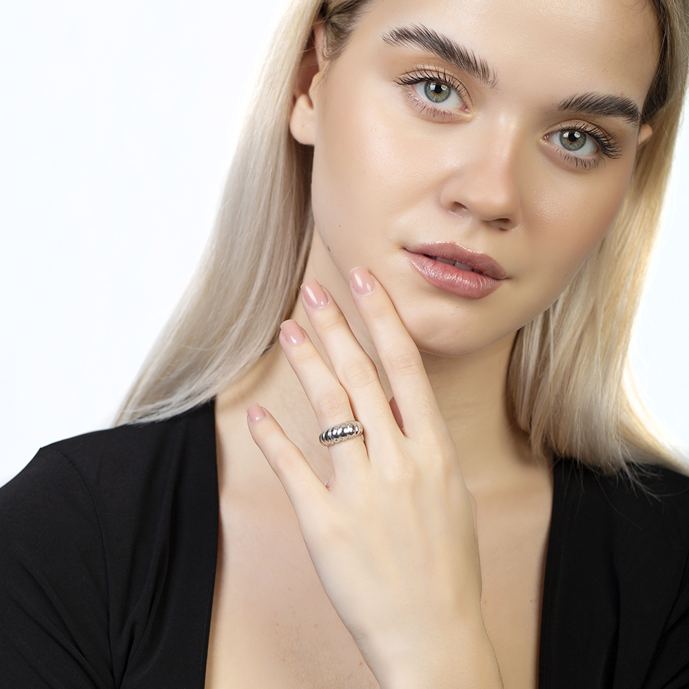 Zarif Tasarım Gümüş Renk Ayarlanabilir Ölçü 925 Ayar Gümüş Kadın Yüzük - 6