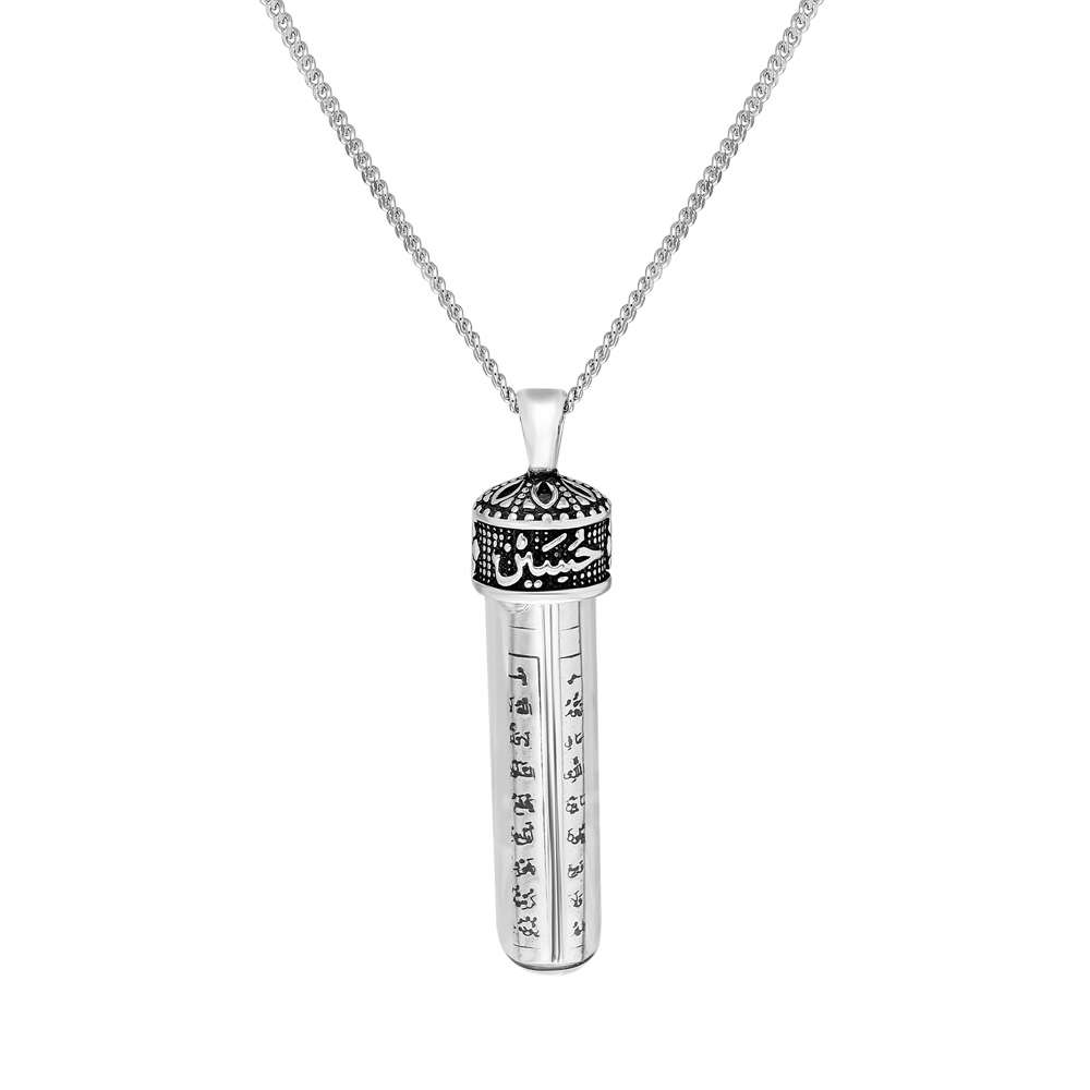 Zemzem İle Doldurulmuş Arapça Hasan Hüseyin Yazılı 925 Ayar Kadın Gümüş Cevşen Kolye - 4