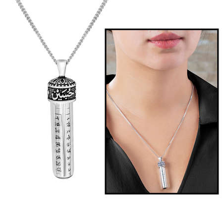 Zemzem İle Doldurulmuş Arapça Hasan Hüseyin Yazılı 925 Ayar Kadın Gümüş Cevşen Kolye - Tesbihane