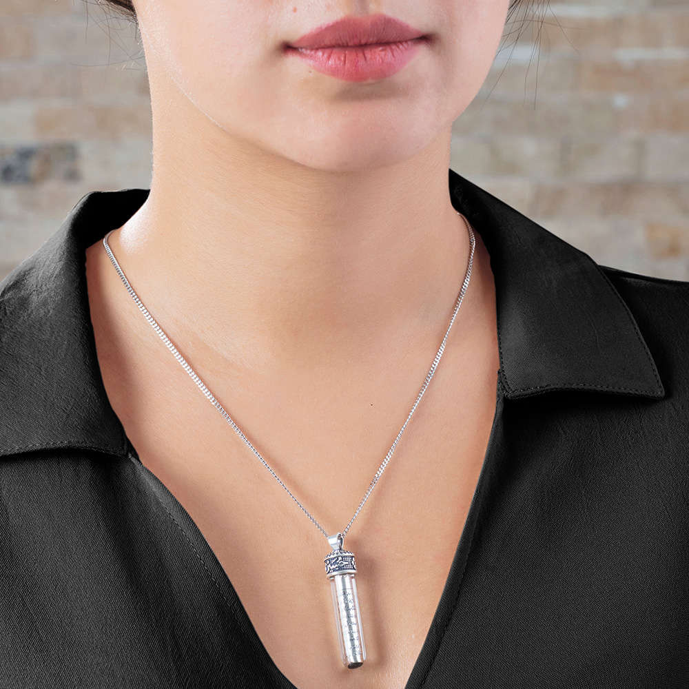 Zemzem İle Doldurulmuş Arapça Hasan Hüseyin Yazılı 925 Ayar Kadın Gümüş Cevşen Kolye - 5