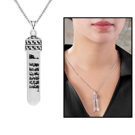 Zemzem Suyu Doldurulmuş 925 Ayar Gümüş Kadın Cevşen Kolye - Tesbihane