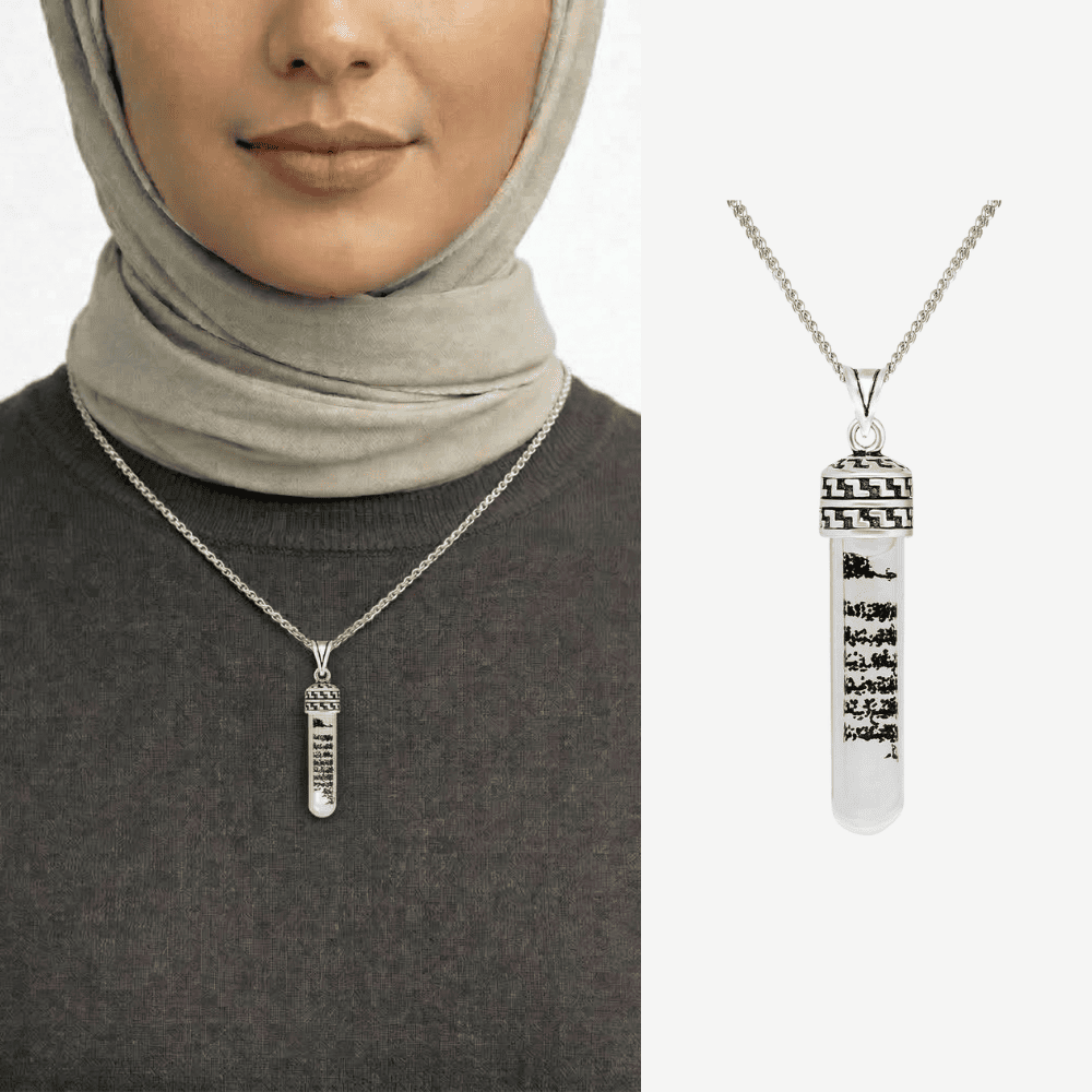 Zemzem Suyu Doldurulmuş 925 Ayar Gümüş Kadın Cevşen Kolye - 1