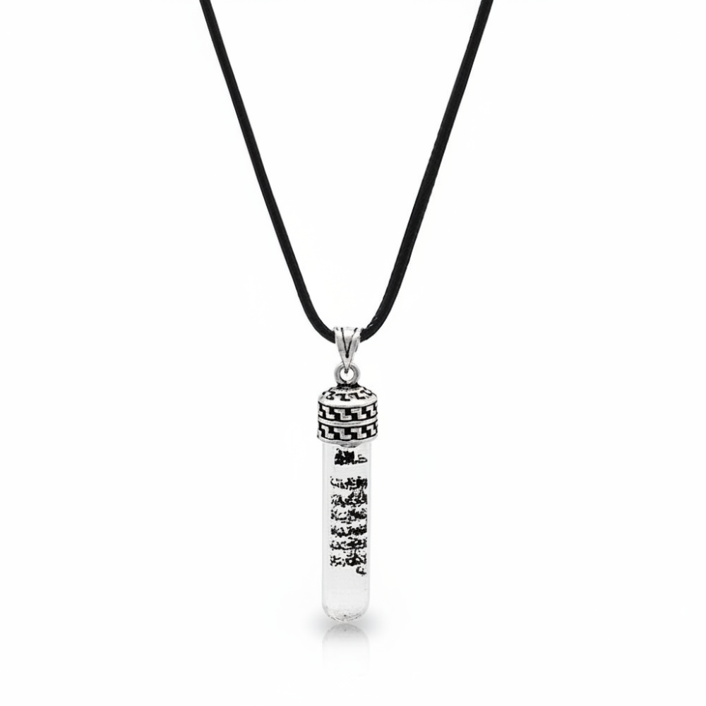 Zemzem Suyu Doldurulmuş İp Zincirli 925 Ayar Gümüş Erkek Cevşen Kolye - 4