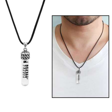 Zemzem Suyu Doldurulmuş İp Zincirli 925 Ayar Gümüş Erkek Cevşen Kolye - Tesbihane