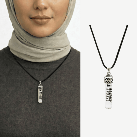 Zemzem Suyu Doldurulmuş Zarif İp Zincirli 925 Ayar Gümüş Kadın Cevşen Kolye - Tesbihane