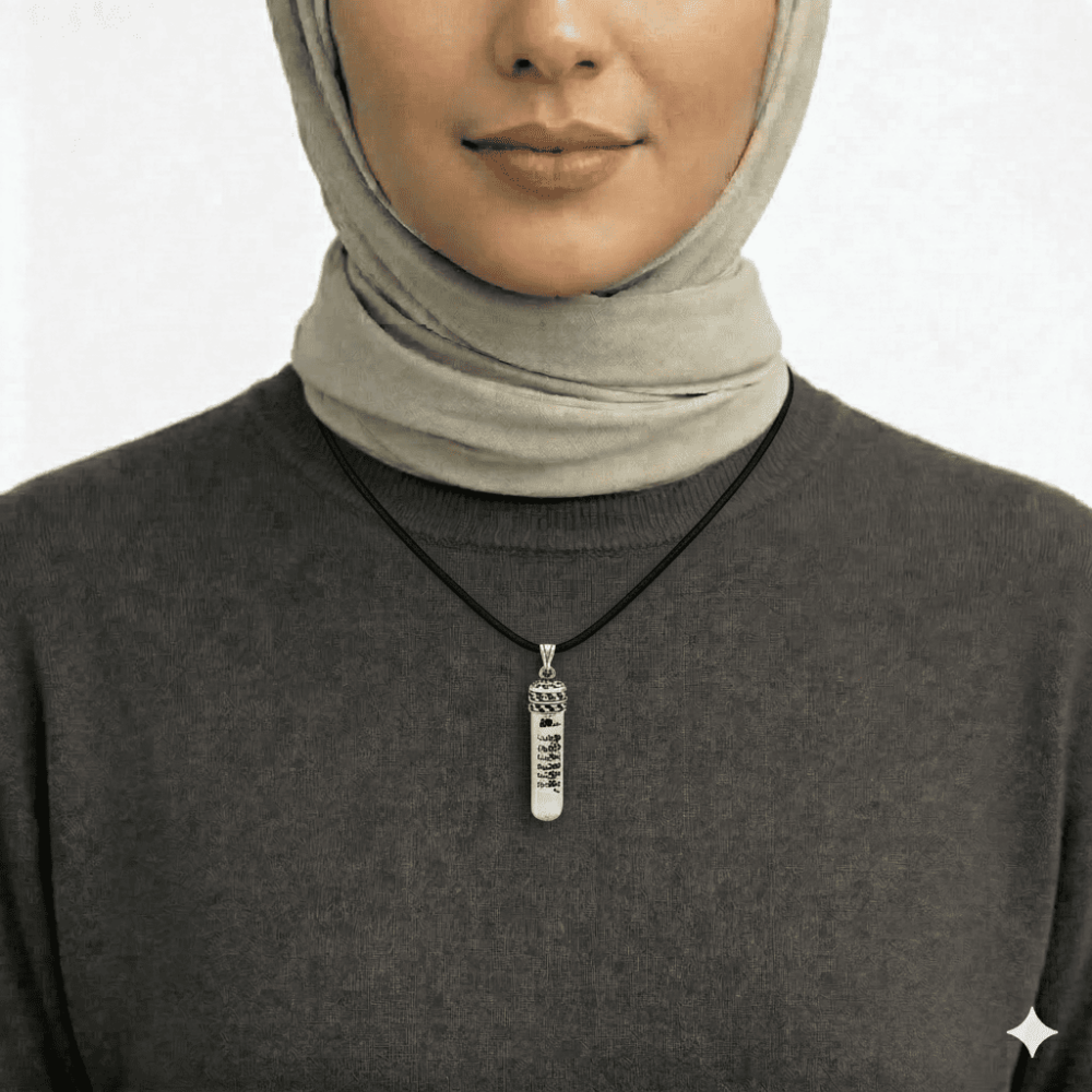 Zemzem Suyu Doldurulmuş Zarif İp Zincirli 925 Ayar Gümüş Kadın Cevşen Kolye - 2