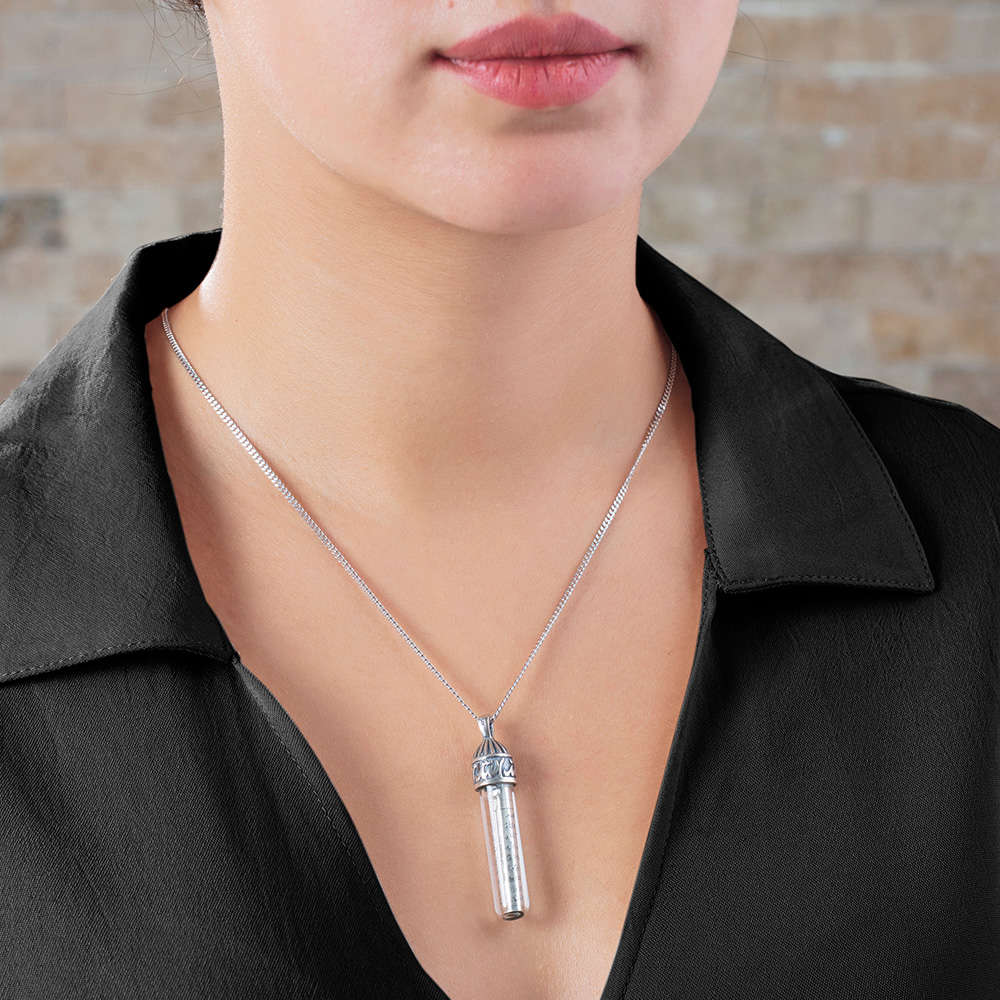 Zemzem Suyu İle Doldurulmuş 925 Ayar Gümüş Kadın Cevşen Kolye - 5