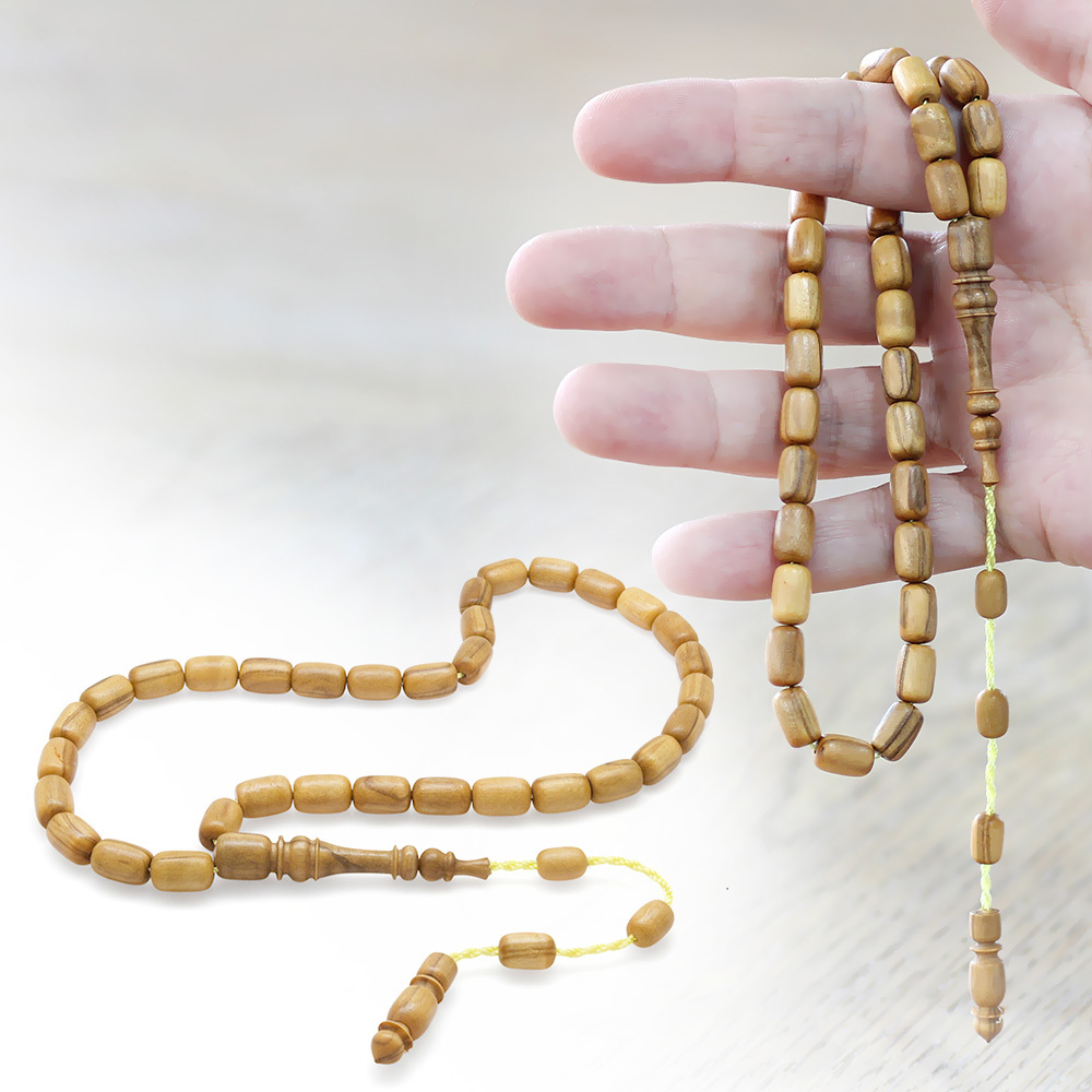 Zeytin Ağacı Tesbih - Koleksiyonluk - Sistemli - Usta İşçilikli - Sarı Renk - Kapsül Kesim - 1