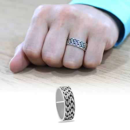 Zincir Tasarım 925 Ayar Gümüş Erkek Alyans - Tesbihane