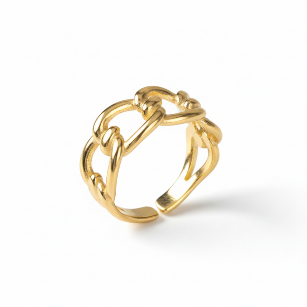 Örgü Tasarım Altın Renk Ayarlanabilir Ölçü 925 Ayar Gümüş Kadın Yüzük - 4