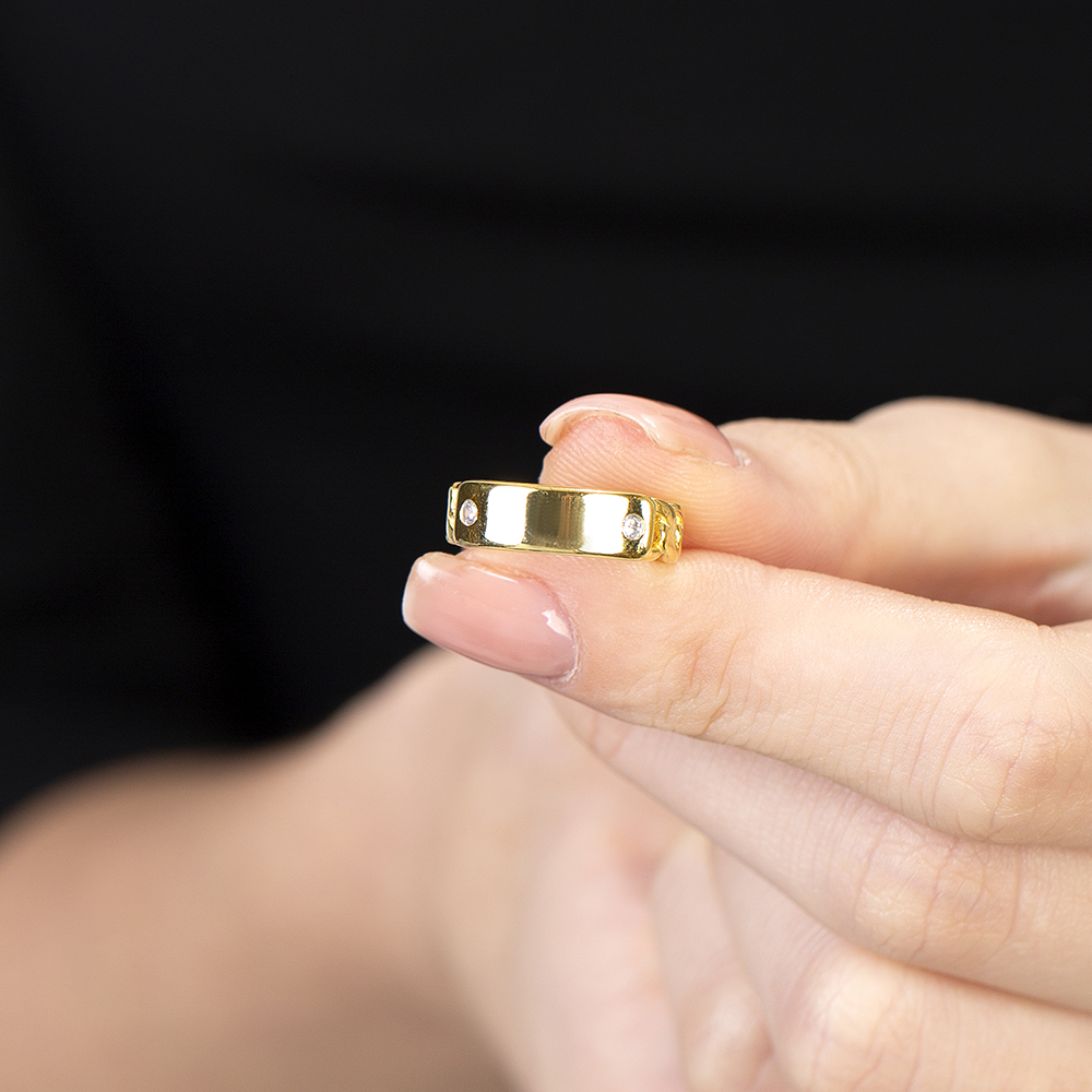 Zincir Tasarım Altın Renk Ayarlanabilir Ölçü İsme Özel Harf Yazılı 925 Ayar Gümüş Kadın Tektaş Yüzük - 2