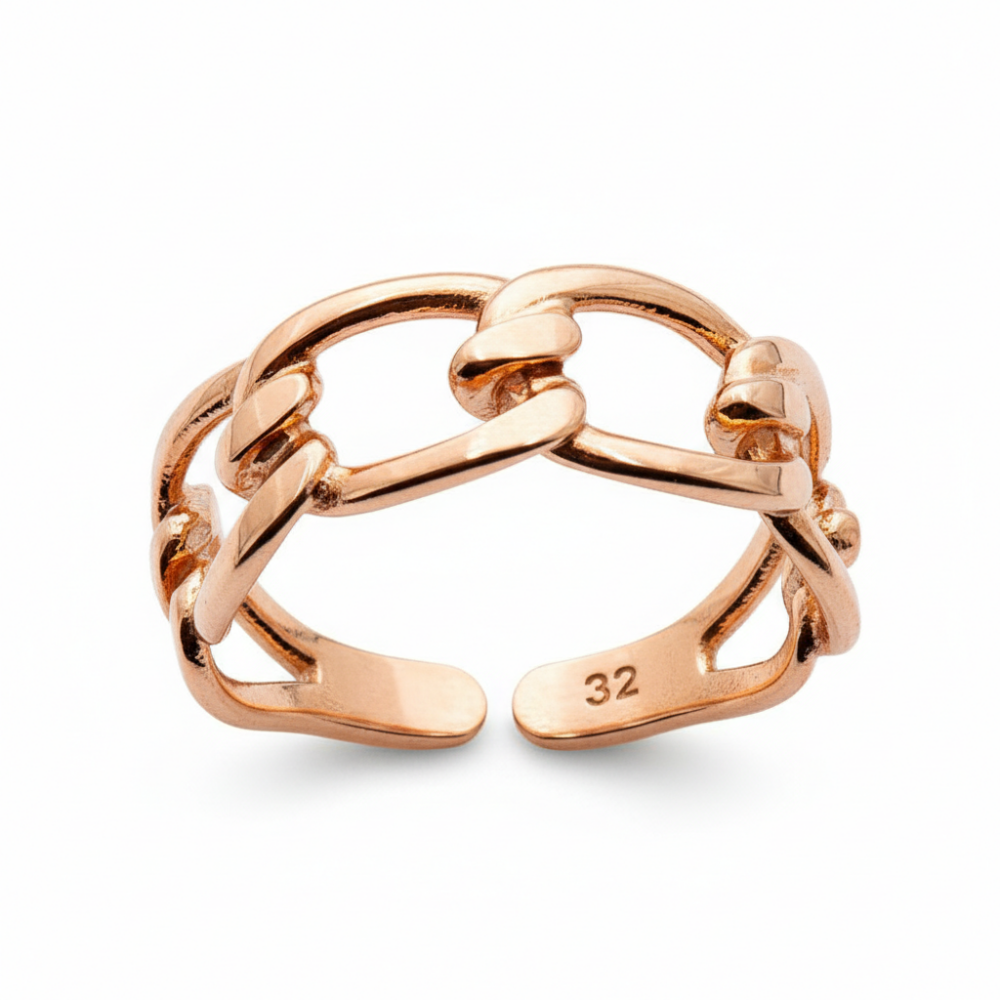 Örgü Tasarım Rose Renk Ayarlanabilir Ölçü 925 Ayar Gümüş Kadın Yüzük - 3