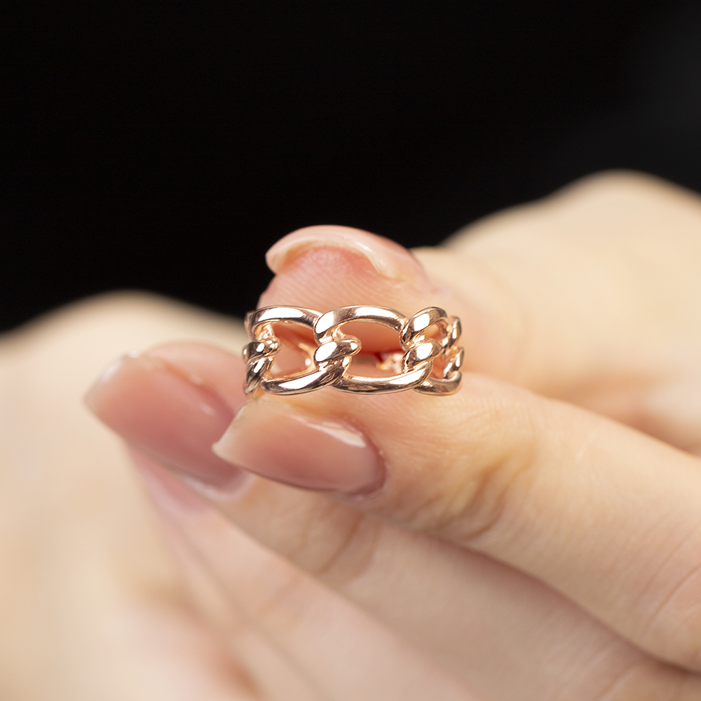 Örgü Tasarım Rose Renk Ayarlanabilir Ölçü 925 Ayar Gümüş Kadın Yüzük - 5