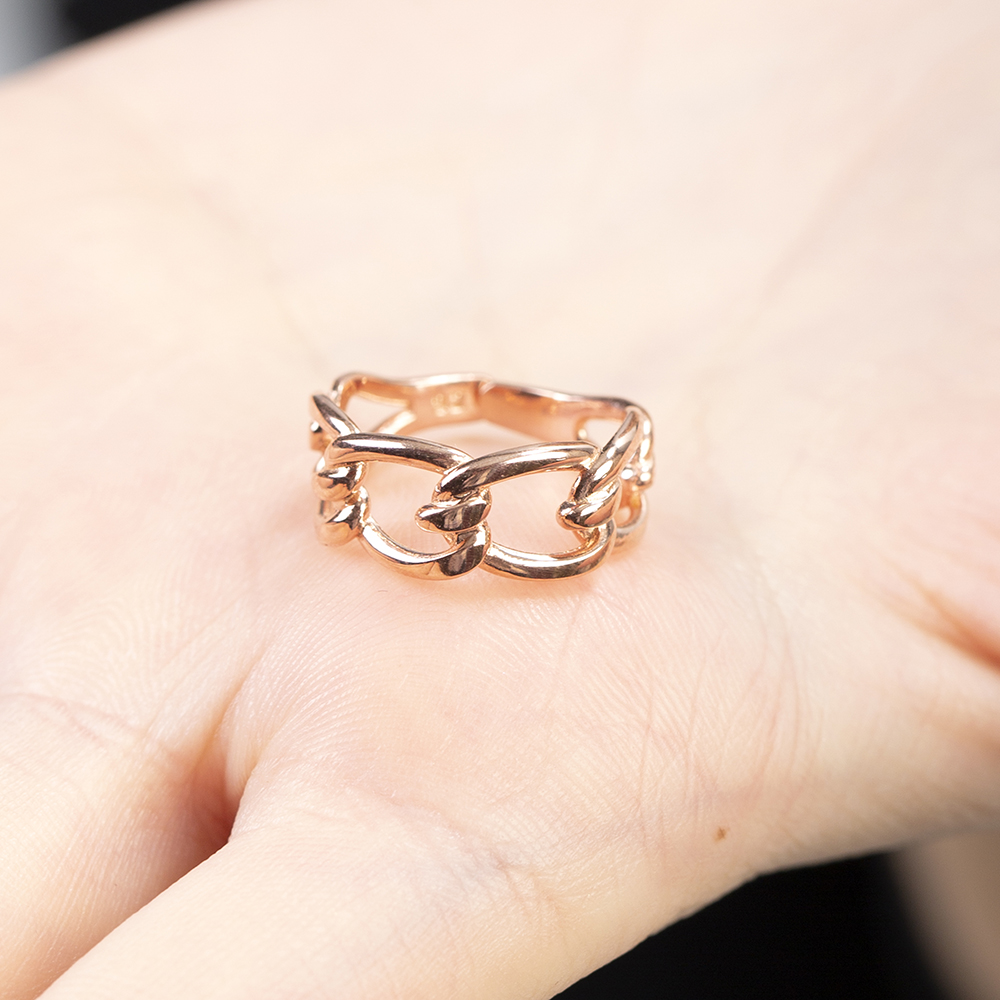 Örgü Tasarım Rose Renk Ayarlanabilir Ölçü 925 Ayar Gümüş Kadın Yüzük - 6