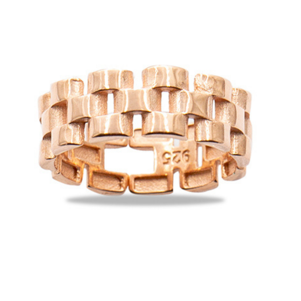 Zincir Tasarım Rose Renk Ayarlanabilir Ölçü 925 Ayar Gümüş Kadın Yüzük - 2