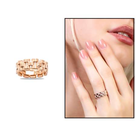 Zincir Tasarım Rose Renk Ayarlanabilir Ölçü 925 Ayar Gümüş Kadın Yüzük - Tesbihane