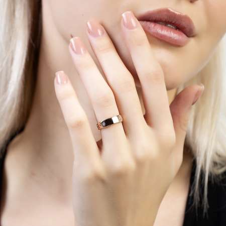 Zincir Tasarım Rose Renk Ayarlanabilir Ölçü İsme Özel Harf Yazılı 925 Ayar Gümüş Kadın Tektaş Yüzük - Tesbihane