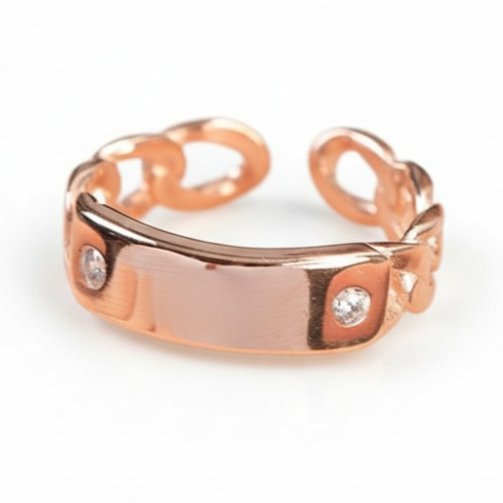 Zincir Tasarım Rose Renk Ayarlanabilir Ölçü İsme Özel Harf Yazılı 925 Ayar Gümüş Kadın Tektaş Yüzük - 4