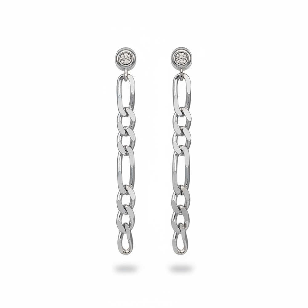 Zincir Tasarım Sallantılı Model Gümüş Renk 925 Ayar Gümüş Kadın Küpe - 4