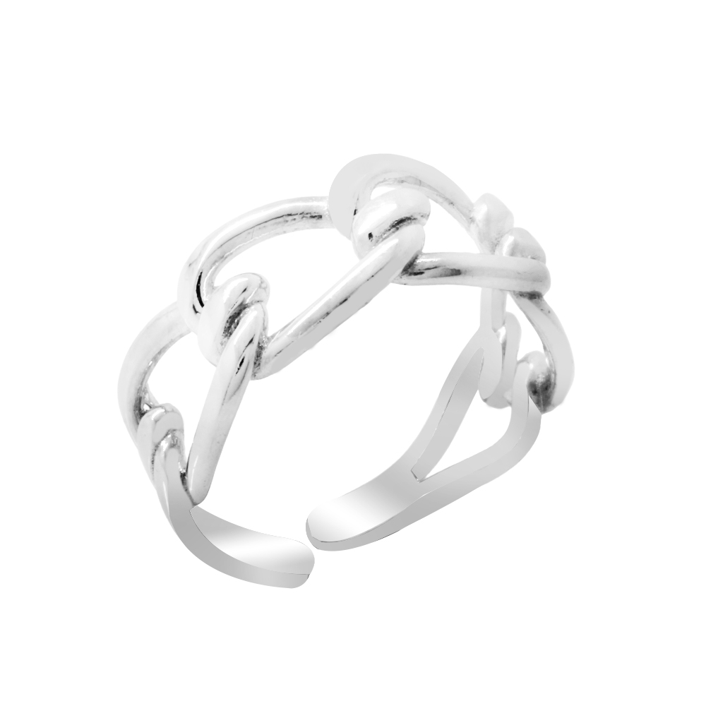 Örgü Tasarım Gümüş Renk Ayarlanabilir Ölçü 925 Ayar Gümüş Kadın Yüzük - 1