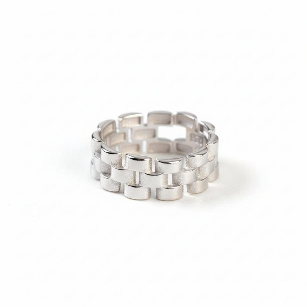 Zincir Tasarım Gümüş Renk Ayarlanabilir Ölçü 925 Ayar Gümüş Kadın Yüzük - 4