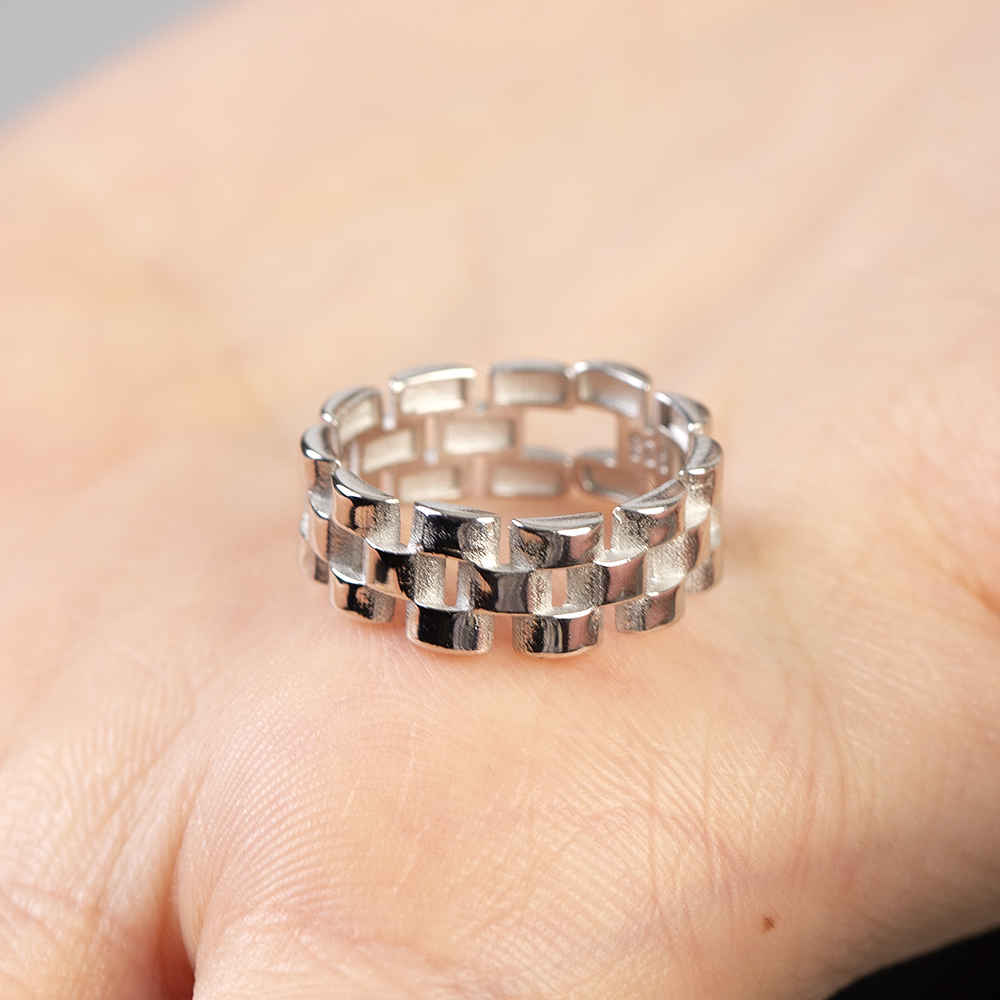 Zincir Tasarım Gümüş Renk Ayarlanabilir Ölçü 925 Ayar Gümüş Kadın Yüzük - 5