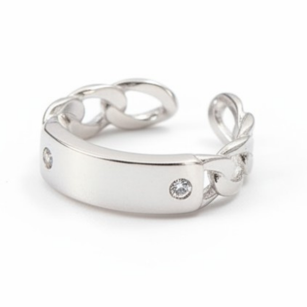 Zincir Tasarım Gümüş Renk Ayarlanabilir Ölçü İsme Özel Harf Yazılı 925 Ayar Gümüş Kadın Tektaş Yüzük - 4