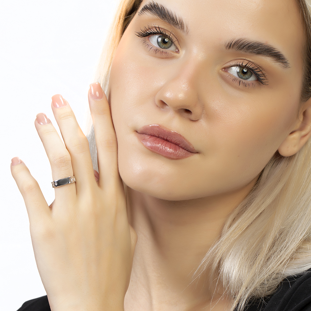 Zincir Tasarım Gümüş Renk Ayarlanabilir Ölçü İsme Özel Harf Yazılı 925 Ayar Gümüş Kadın Tektaş Yüzük - 3