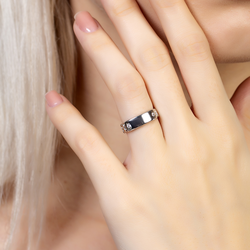 Zincir Tasarım Gümüş Renk Ayarlanabilir Ölçü İsme Özel Harf Yazılı 925 Ayar Gümüş Kadın Tektaş Yüzük - 1