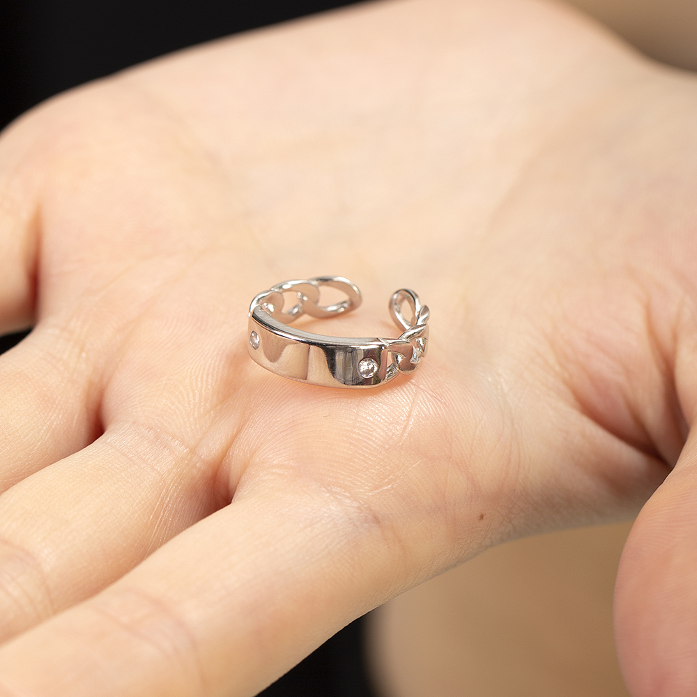 Zincir Tasarım Gümüş Renk Ayarlanabilir Ölçü İsme Özel Harf Yazılı 925 Ayar Gümüş Kadın Tektaş Yüzük - 5