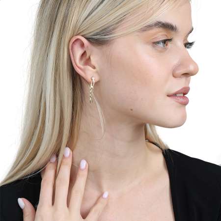 Zincir Tasarım Altın Renk 925 Ayar Gümüş Kadın Küpe - Tesbihane