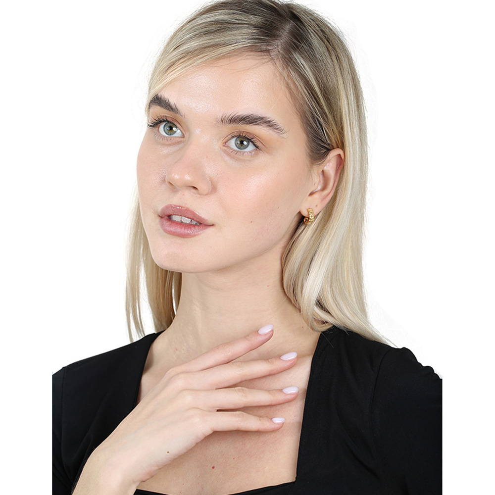 Zincir Tasarım Yarım Tur Altın Renk 925 Ayar Gümüş Kadın Küpe - 2